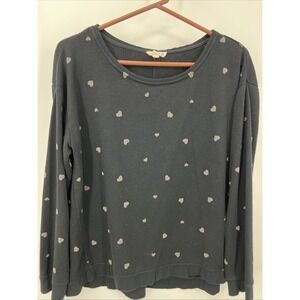 Jane & Delancey Sweatshirt Blk Heart Print Cozy Soft Romantic Pullover Top Large